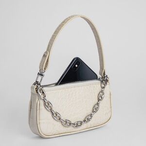 BY FAR Mini Rachel Cream Croco Embossed Leather Bag